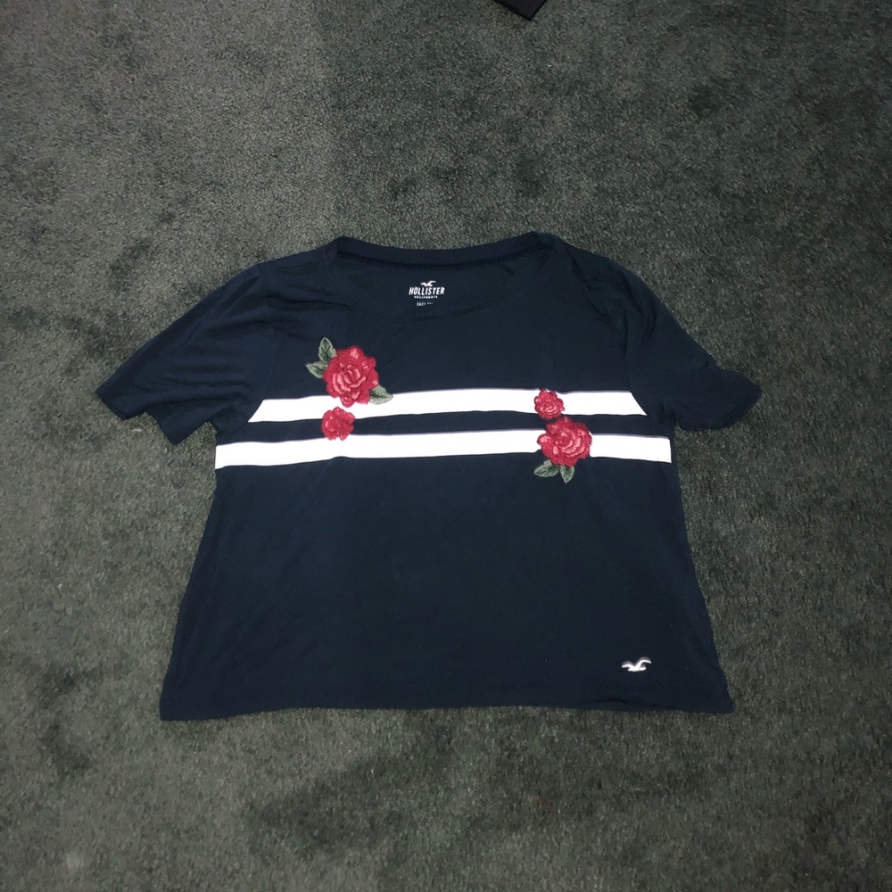 hollister rose stripe crop easy tee - EUC